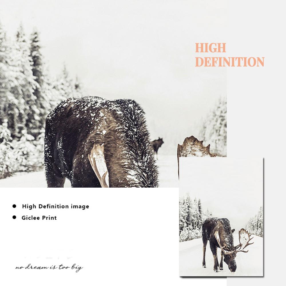 Winterdruck, Elch, Blockhütte, Wandkunst, Wald, Weihnachtsdekoration, rustikales Winter-Leinwandposter, modernes nordisches Wohnzimmer, Wohndekor