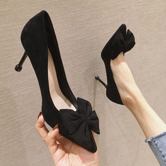 Saf Seksi Stiletto Topuklu Ayakkabılar: 2023 Kadın Çok Yönlü Fiyonklu Yüksek Topuklu Ayakkabılar Etekler İçin, Rahat Kalıp