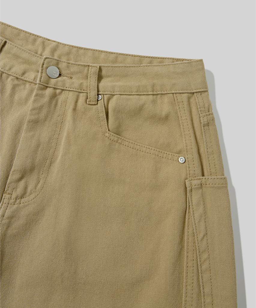 Beodeonteu Cut-Out Layered Cargo Wide Cotton Pants [Beige]