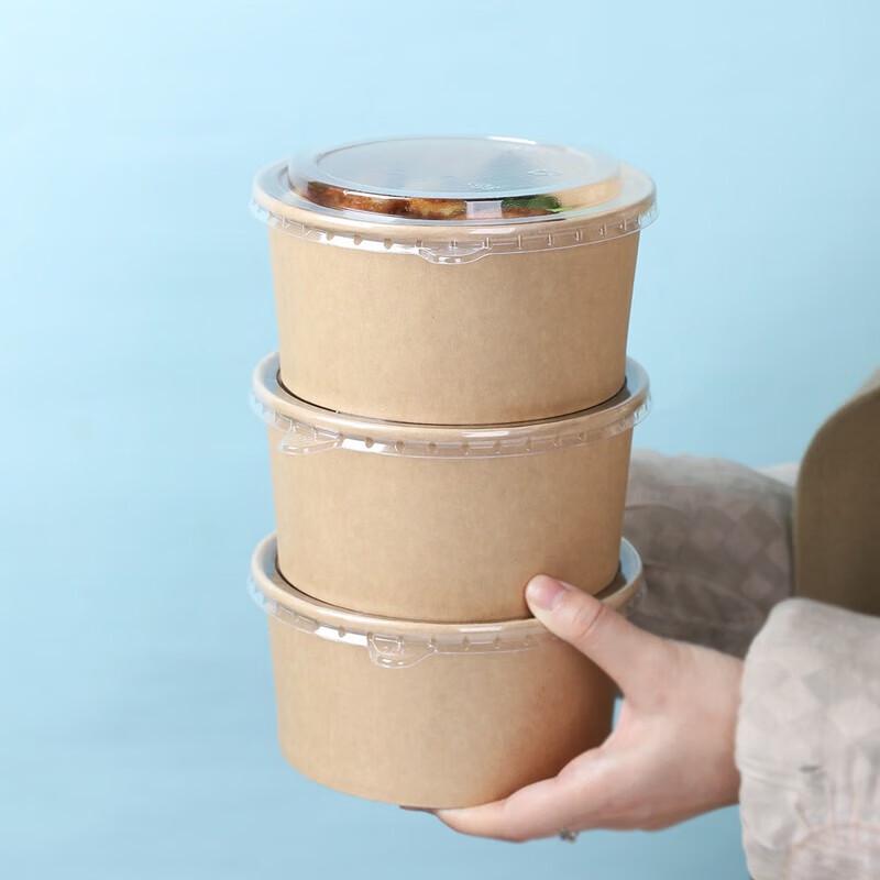 Disposable Kraft Paper Takeaway Bowls with Lids