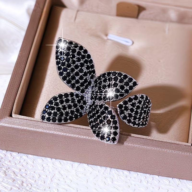 Design Sense Light Luxury Full Diamond Butterfly Premium Open Ring Women's Tree Leaf Niche Ring Handicraft Versatile Index Finger Ring