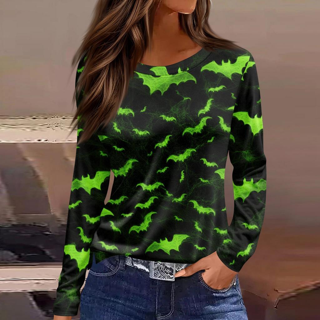 Damenmode, lässig, langärmelig, bedruckt, Rundhalsausschnitt, Pullover, Top, Bluse