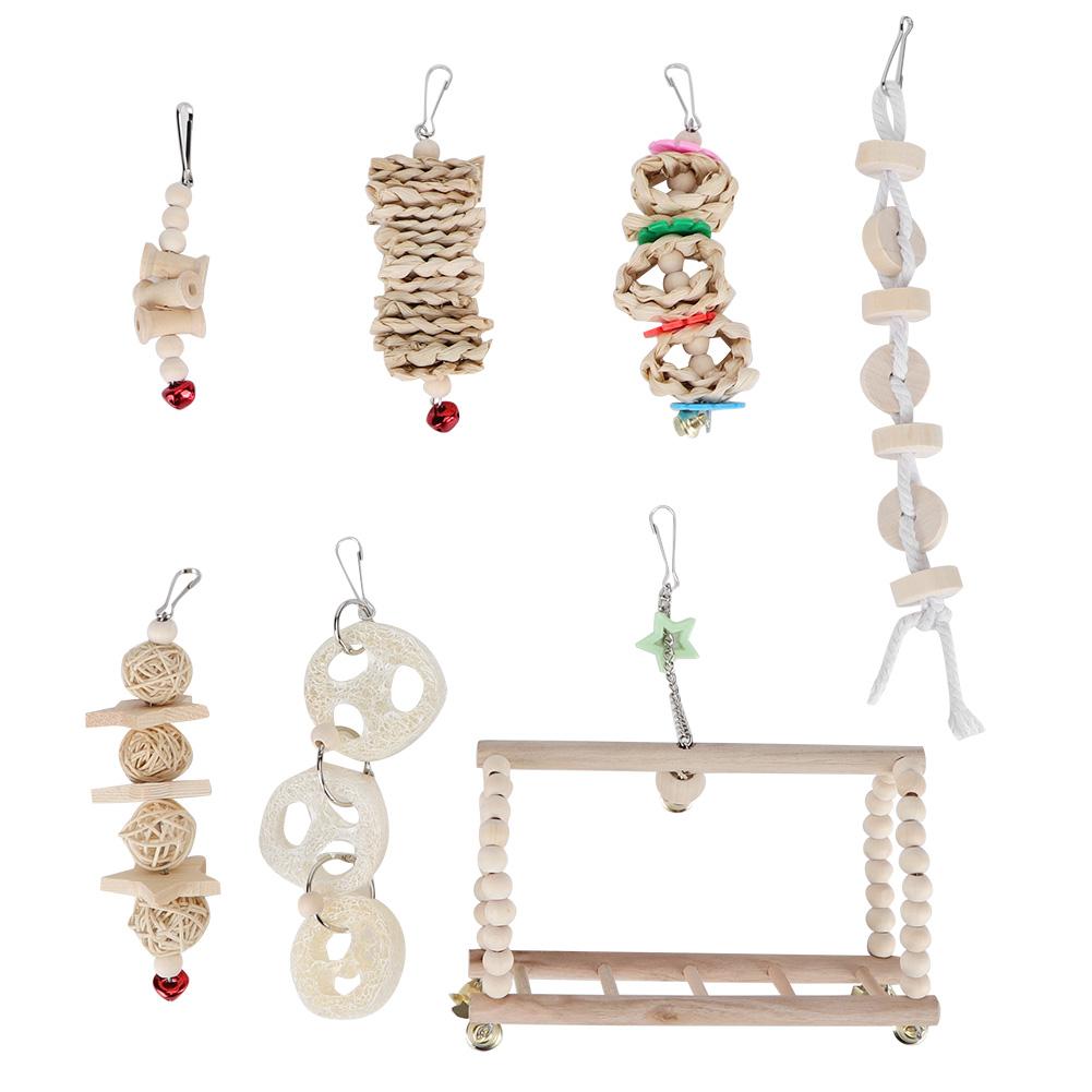 7Pcs Set Bird Chewing Toys Hanging Cage Swing Parrot Standing Climbing Toy