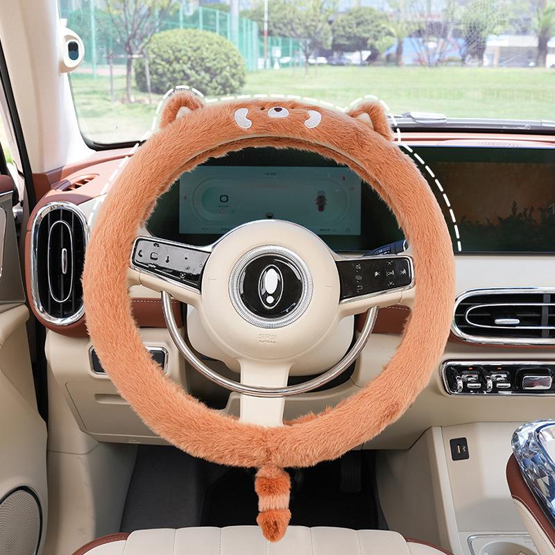 New cartoon car steering wheel cover winter plush warm non-slip car handle cover cute bear car handle cover general purpose