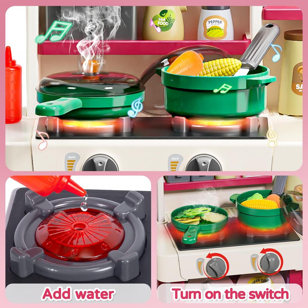 Simulated Kitchen Playset With Lights Sound Spray Steam Kids Pretend Cooking Toy Tableware Sink Set Gift For Boys Girls