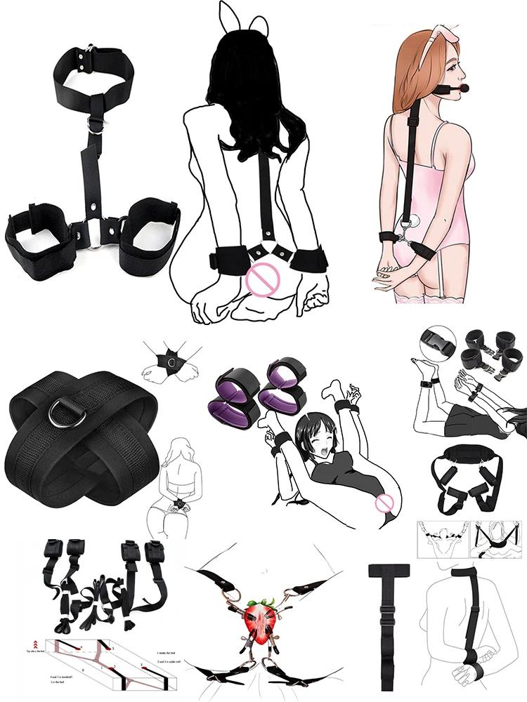Adult Game Restraints Fetish Erotic Sex Toys For Couples Women Bandage Slave Collars Obedience Handcuffs Master Bondage Kit