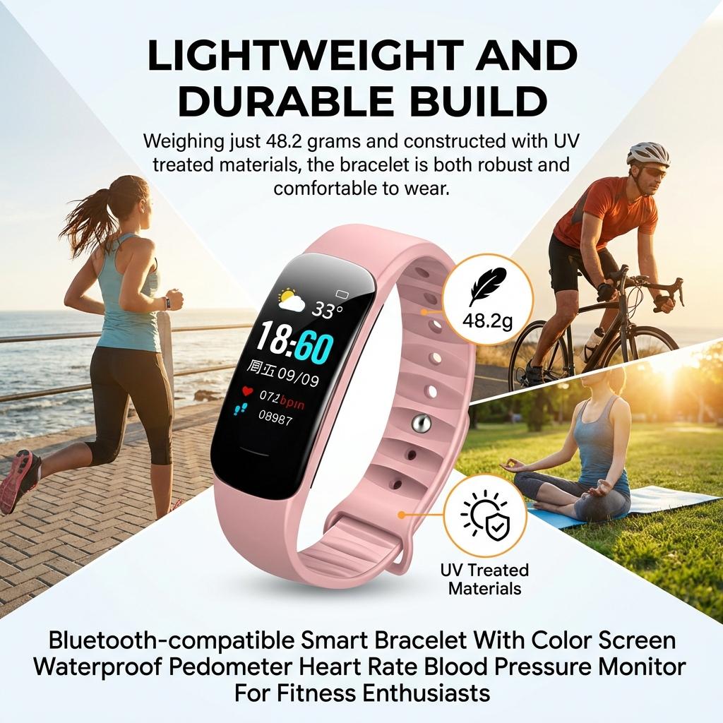 Bluetooth-compatible Smart Bracelet With Color Screen Waterproof Pedometer Heart Rate Blood Pressure Monitor For Fitness Enthusiasts