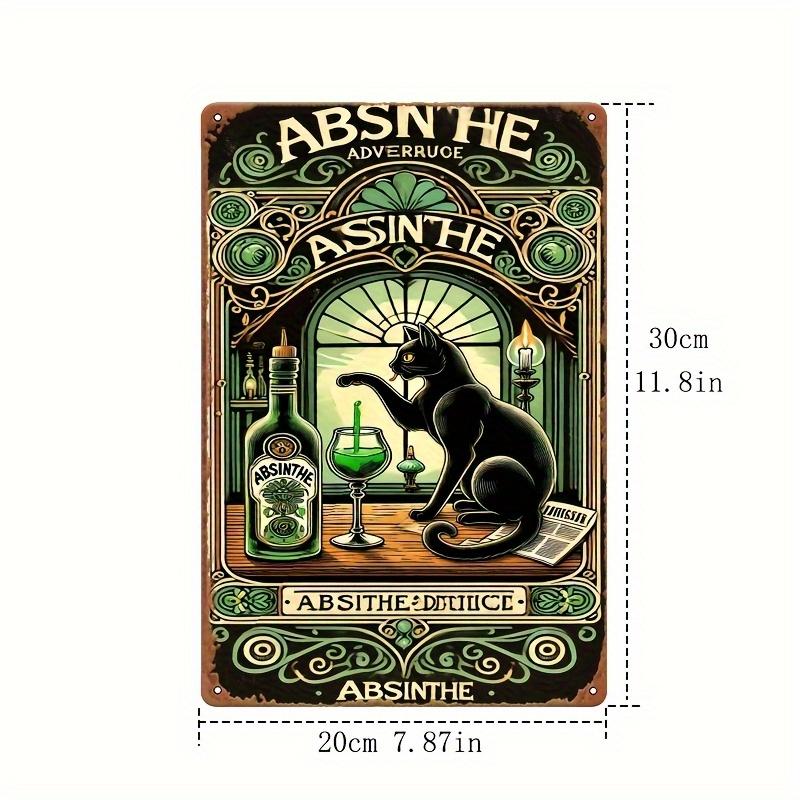 2D Flat, 2D Wall Art 1pc, Cat And Absinthe Art Illustration Vintage Metal Tin Painting, Art Decoration, Easy Installation, 7.8X1