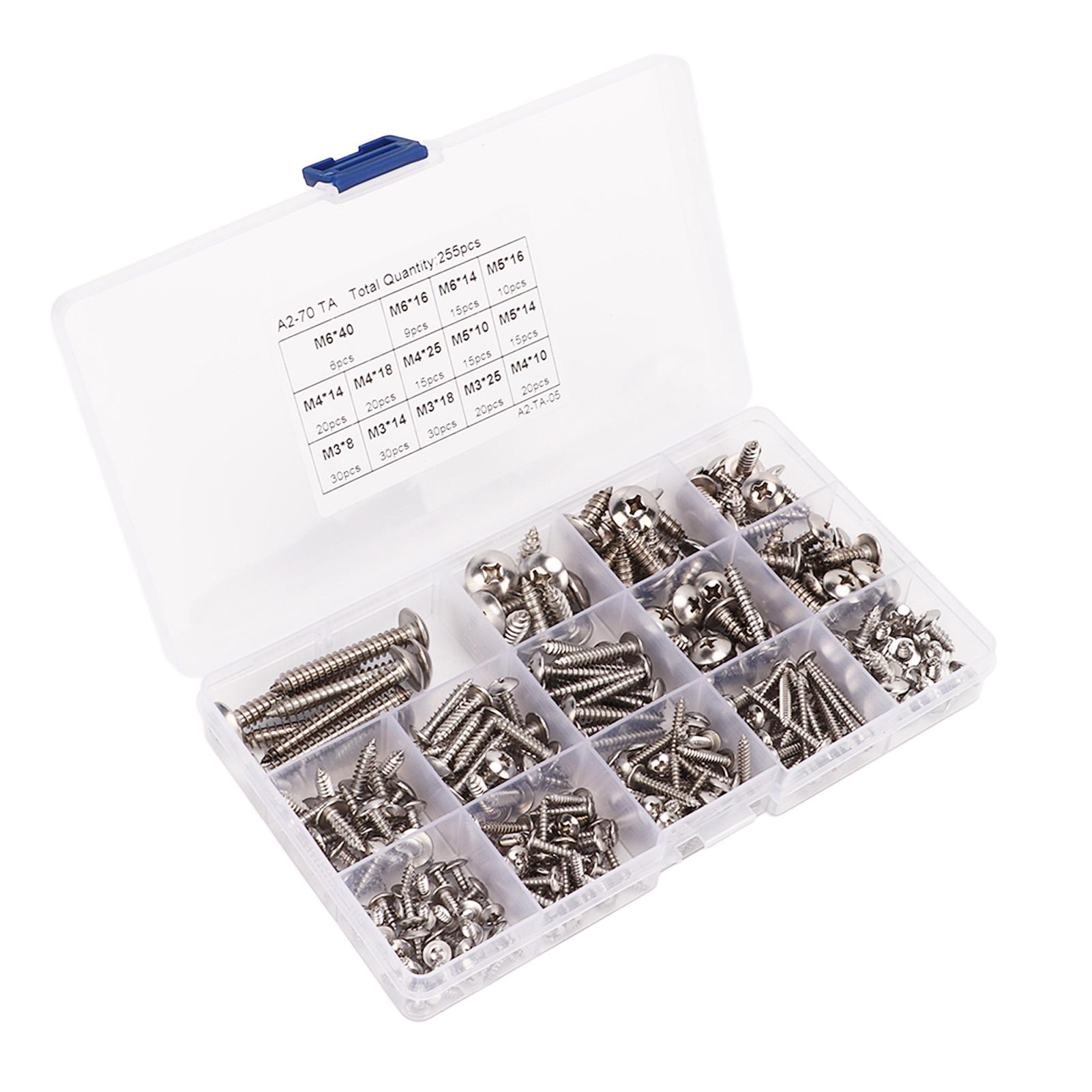 

255 шт. самонарезающих винтов с крестообразной полукруглой головкой, винты для листового металла из нержавеющей стали 304 M3 M4 M5 M6