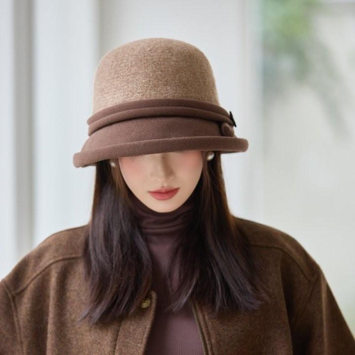 Woolen Bucket Hat Women's Autumn and Winter Fashion Warm Elegant British Retro Basin Hat Top Hat