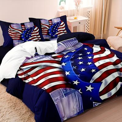 3pcs Set of American Flag Twin Tower Duvet Cover Set (1 Duvet Cover, 2 Pillowcases, Excluding Insert), American Flag Twin Size
