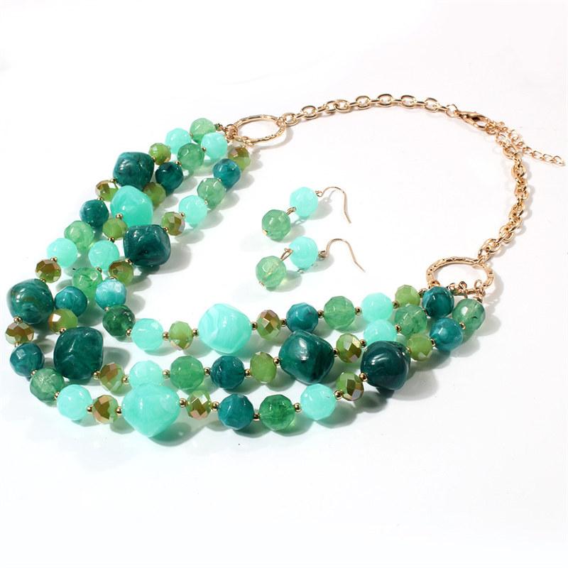 Exaggerated Resin Multi-layer Clavicle Chain for Women Fashion Statement Necklace with Earrings