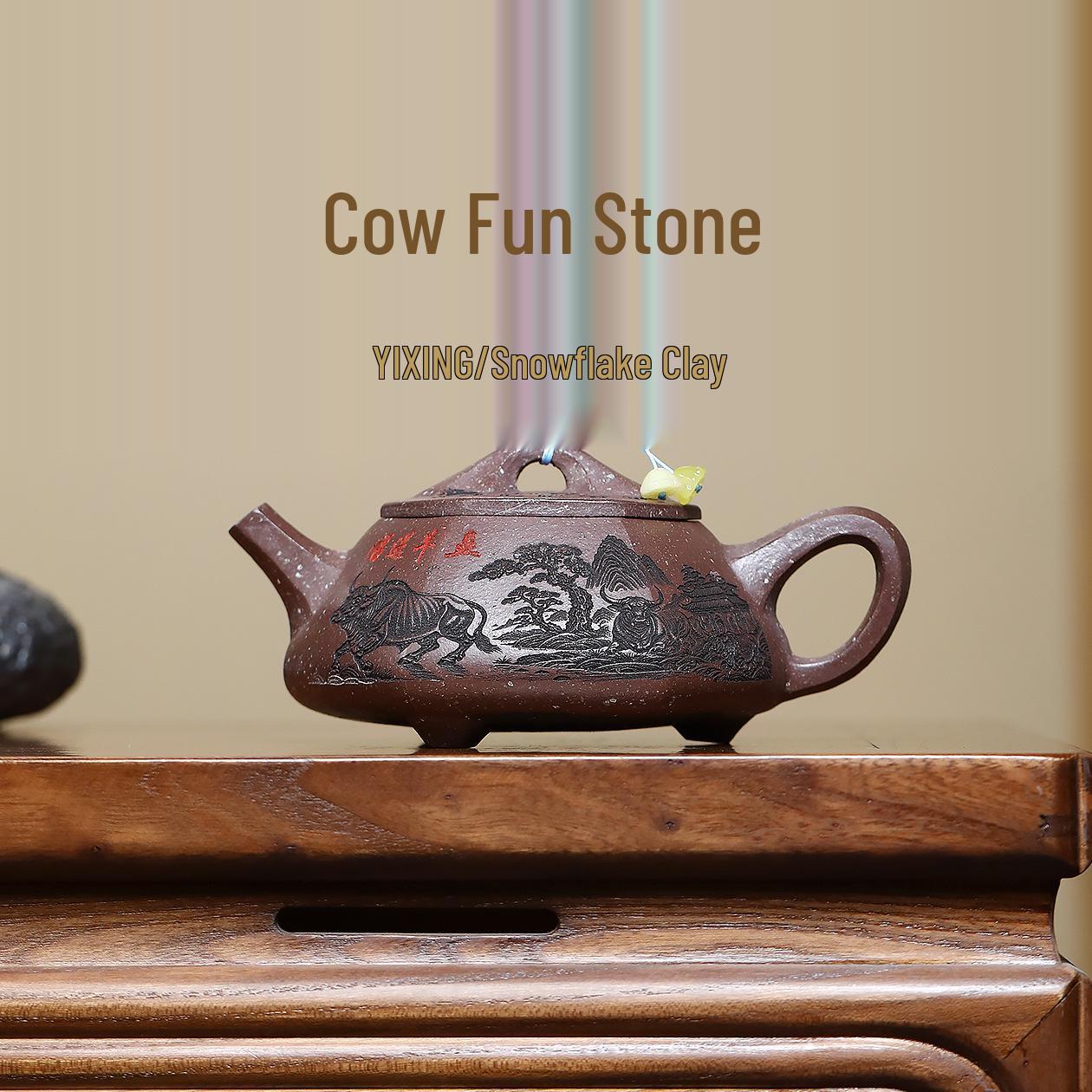 Yixing Zisha Snowflake Clay Teapot, Semi-Handmade, Shi Piao Design, Home Tea Brewing Set 370ml