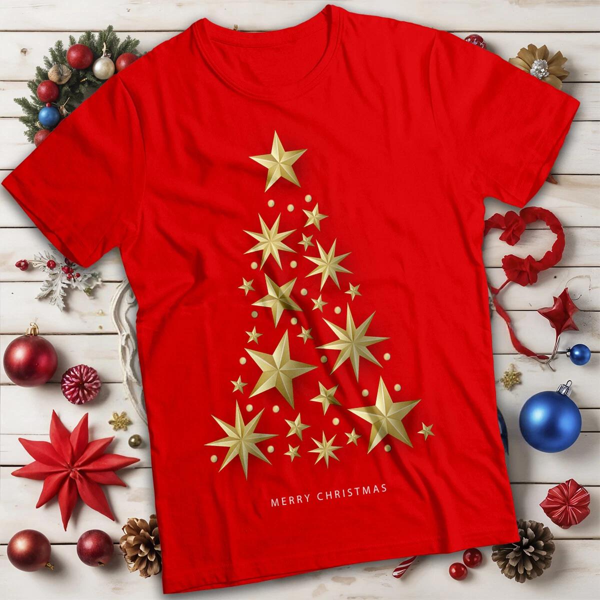 

Stars Christmas T-shirt Golden Star Tree and WoTee #MC 160