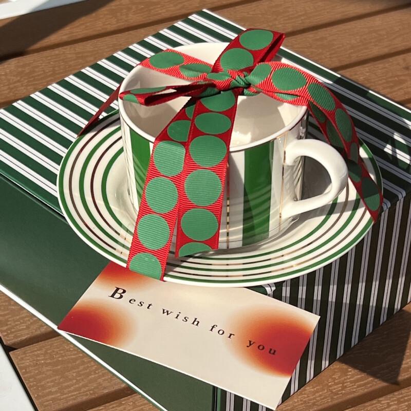Striped Ceramic Coffee Cup & Saucer Gift Set