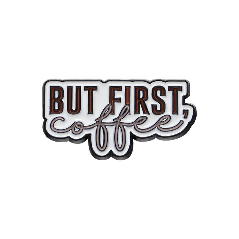 Brooch Alloy Trendy Pin With Charming English Letter Design Inspired By Coffee Cups For Enthusiasts Fashion