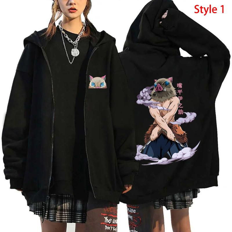 Hot Anime Demon Slayer Hashibira Inosuke Printed Hooded Men Women Zipper Hoodies Oversized Pullover Harajuku Manga Sweatshirt