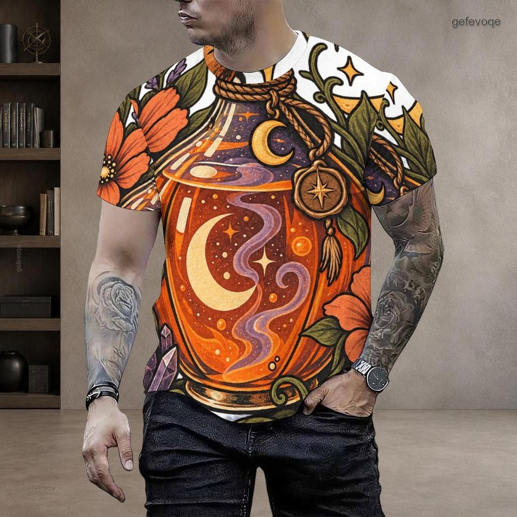 Men Plus Size Round Neck Short Sleeve T Shirt Cute Halloween Ghost Pumpkin Printed White Straight Hem Pullover
