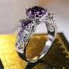 1 Pc Silvery Color Round Cut Purple Stone Ring Hollow Pattern Ring Wedding Band Valentine's Day Jewelry