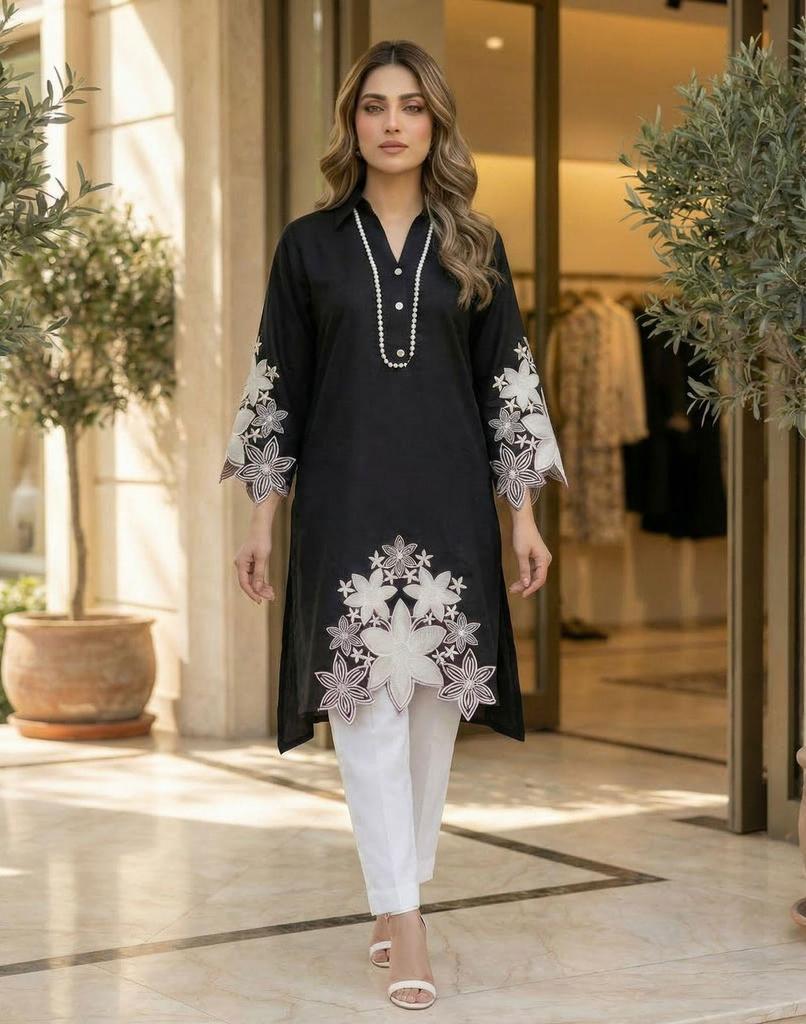 Women Designer A-Line Embroidered Kurti Pant Set Indian Bollywood Party Wear Top Tunic Kurti