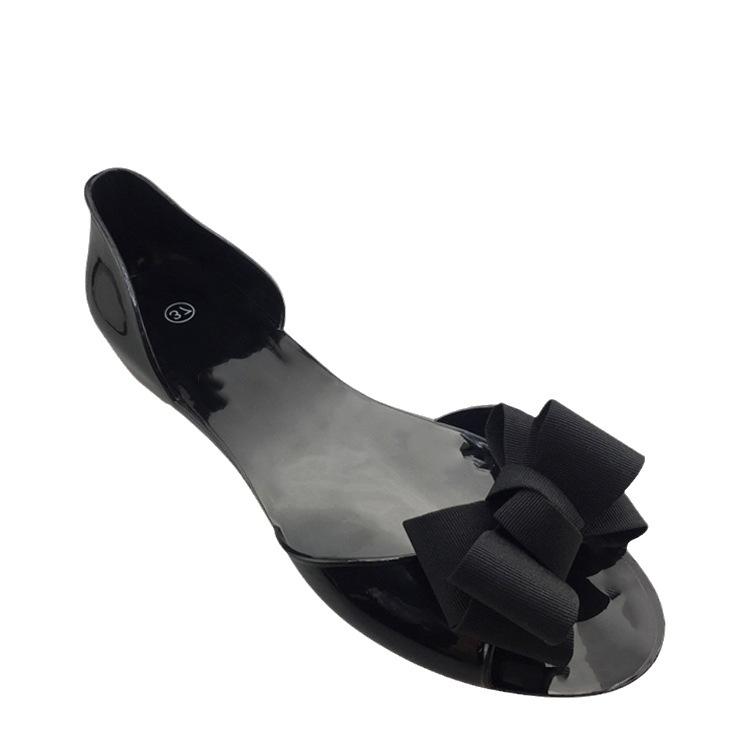 Fashion Bow Jelly Flats Women'S Flat Pvc Fish Mouth Sandals
