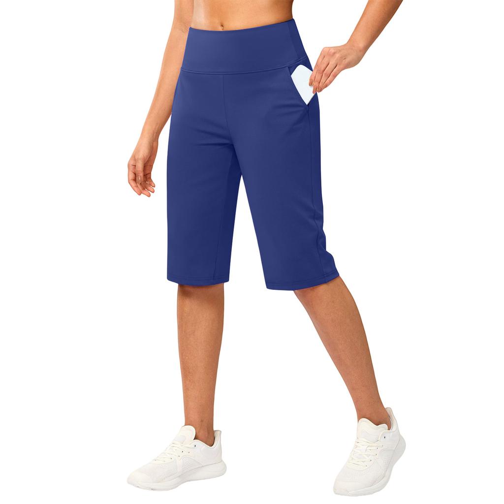 Capris de Yoga de Cintura Alta para Mujer con Bolsillo Bermudas Deportivos Elásticos para Fitness Running Gimnasio Entrenamiento Deportes