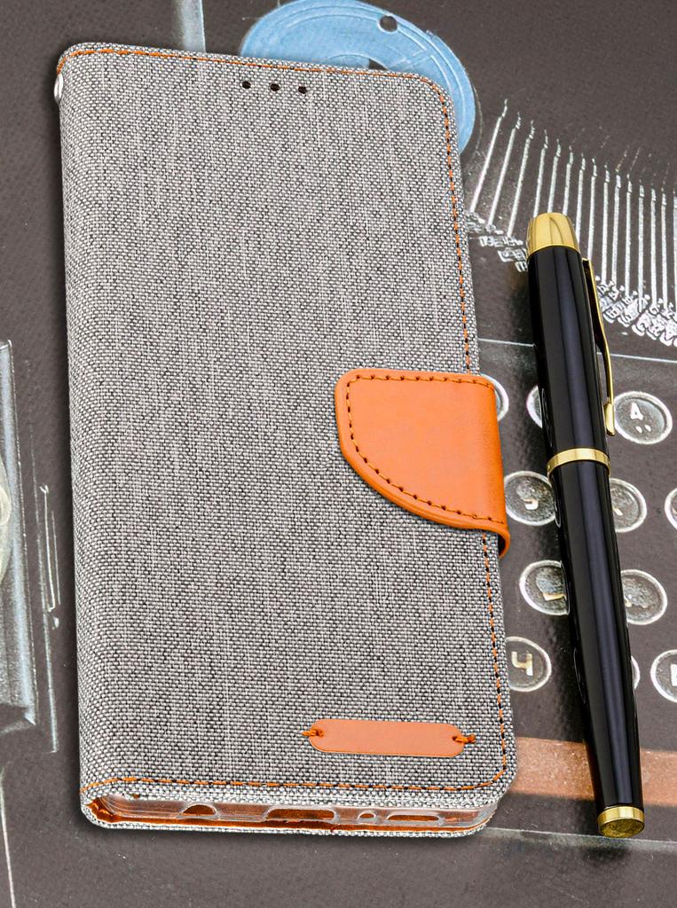 Etui Typu Portfel Do Samsung Galaxy A16 5G / A16 4G - Szary Pokrowiec Canvas + Szkło
