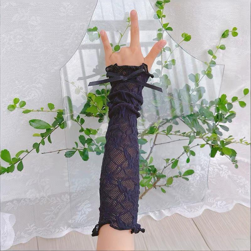 Y2K Lace Ruffle Fingerless Gloves Sheer Mesh Kawaii Lolita Accessories for Women JK Cosplay Party Daily Wear