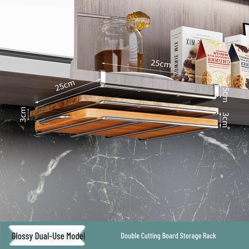 Multifunctional Under-Cabinet Storage Rack with Hooks for Pot Lids and Cutting Boards