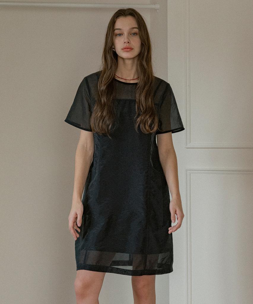 Banwonateullie A3518 See-Through Layered Setup Dress_Black