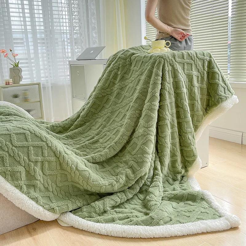 New Cover Blanket Office Shawl Air Conditioning Small Blanket Thickened Coral Velvet Flannel Lamb Wool Blanket Nap Sofa