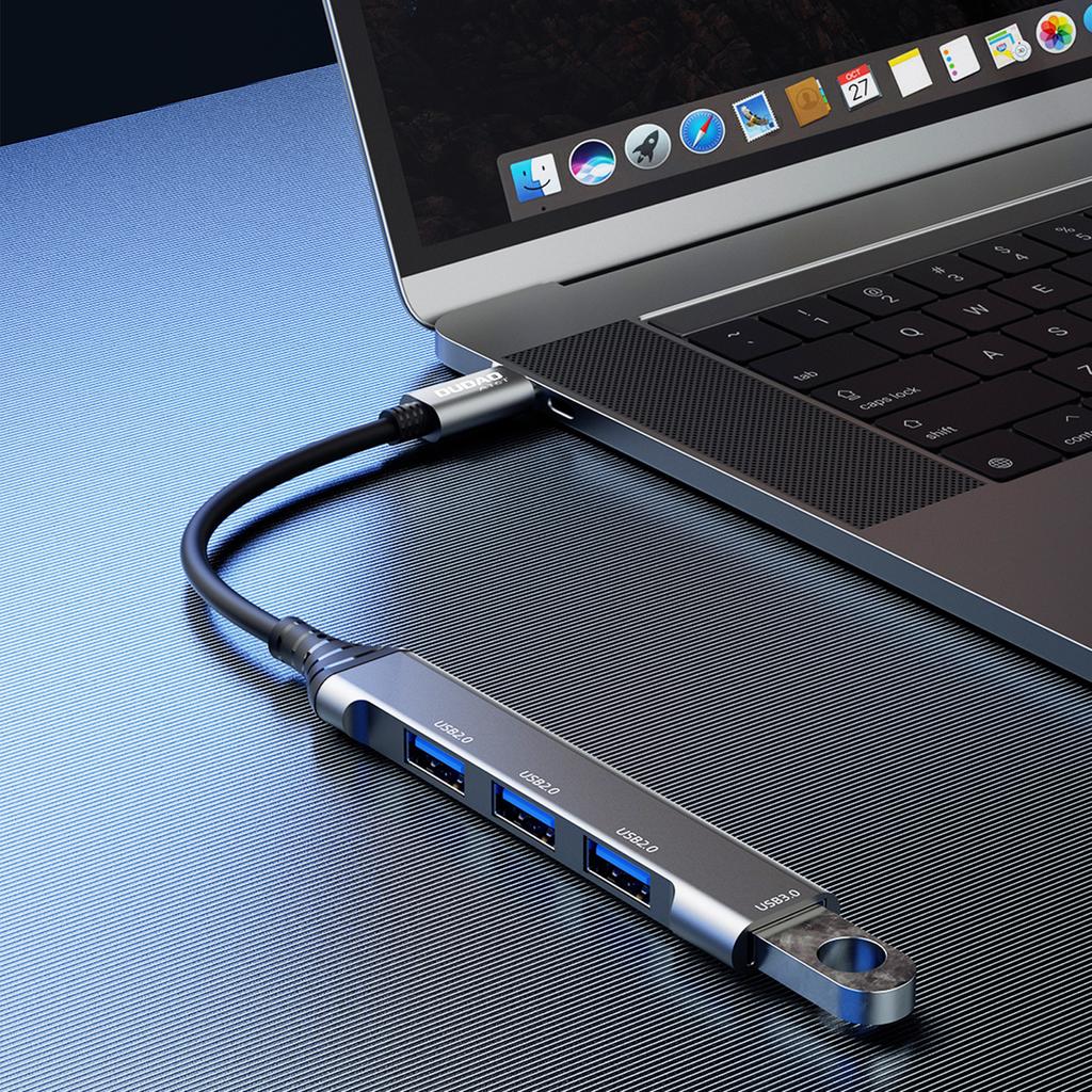 Dudao 6.3cm USB-C Hub (4-in-1) with 4x USB-A Ports (3x USB2.0 / 1x USB3.0) - Black (Model A16T)