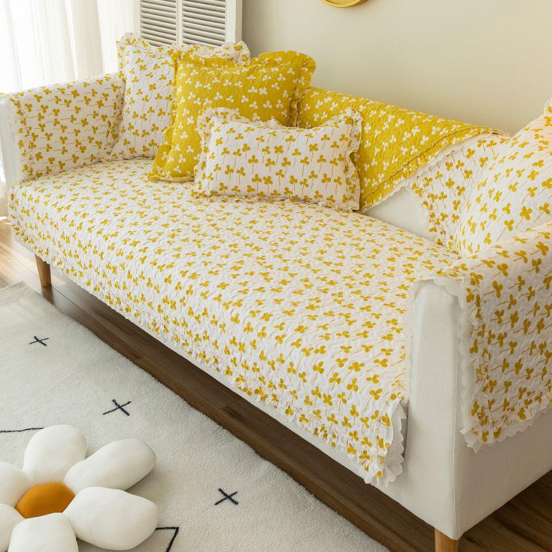 

Korean Style Small Flower Cotton Sofa Cushion Fresh Fabric Craft Covers All Year Round Neutral Non Slip Cover Cloth Cushion Towel Pastoral Style