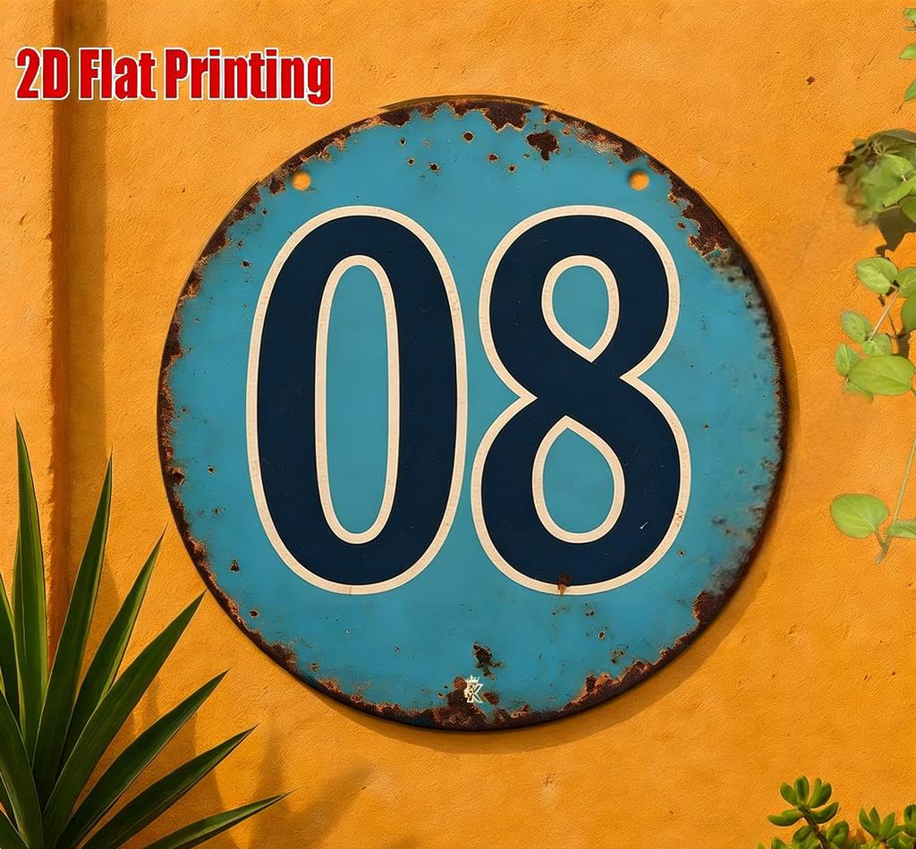 Vintage Number  Distressed Blue D Flat Round Metal Sign  Retro Industrial Wall Decor for Home Garage