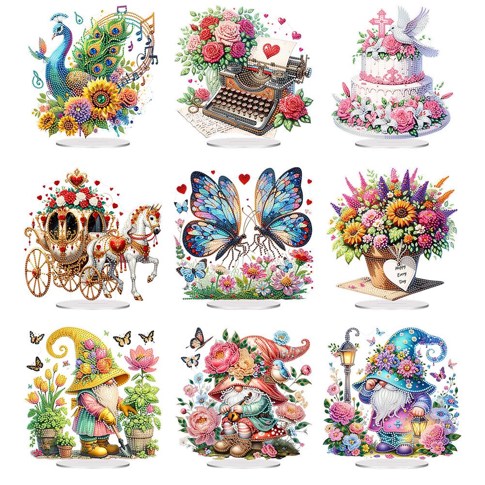 Acrylic 2D Flat DIY Table Top Diamond Painting Ornament Kits Diamond Painting Desktop Ornaments Kit Bedroom Table Decoration