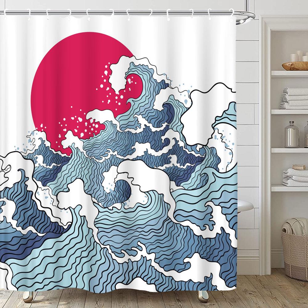 Japanese Style Series Ukiyoe Shower Curtain Ocean Waves Waterproof Curtains Polyester Printing Bathroom Decor Partition Screen