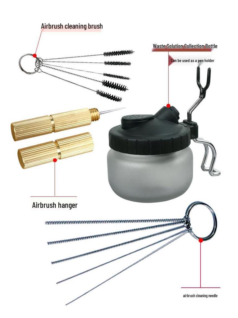 Airbrush Cleaning Kit: Waste Pot, Cleaner, Scraper, Needles & Brushes