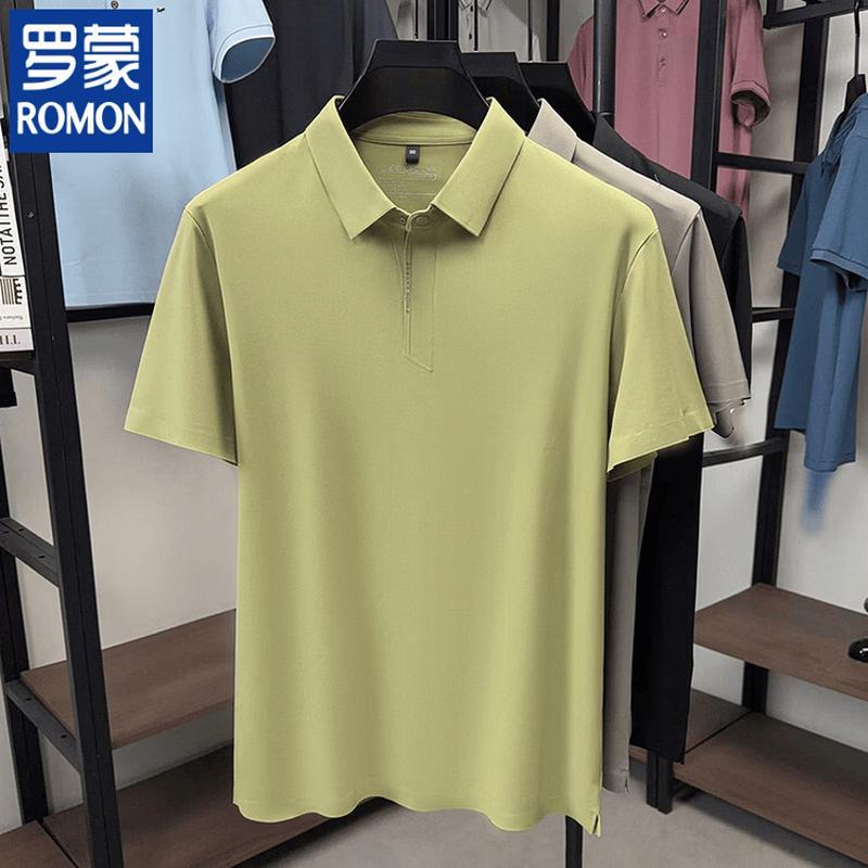 

ROMON Men s Silk Linen Blend Breathable Polo Shirt 60
