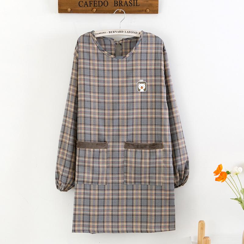 Japonská kostkovaná zástěra s medvědem, voděodolná: Otočný, Odolný proti skvrnám Kuchyňský ochranný oděv