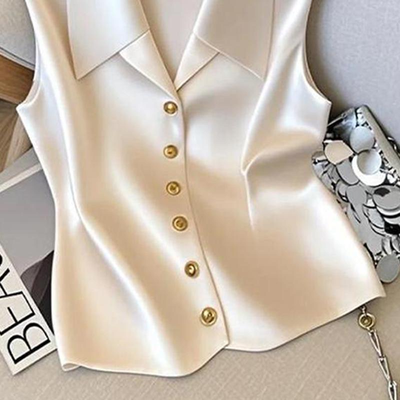 Elegant Solid Sleeveless Vest Tops Female Summer Casual Single Breasted Waistcoat for Women 2025