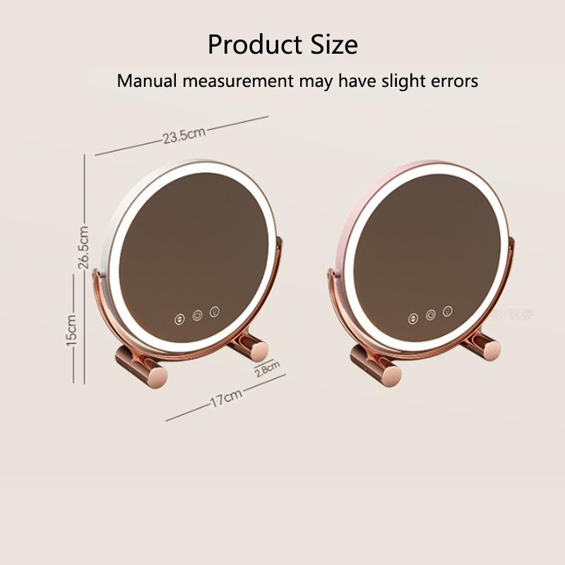 Desktop 3 Colors Dimmable LED Makeup Mirror Household Bedroom Vanity Mirror with Touch Screen Cosmetic Mirrors Type-c Charging