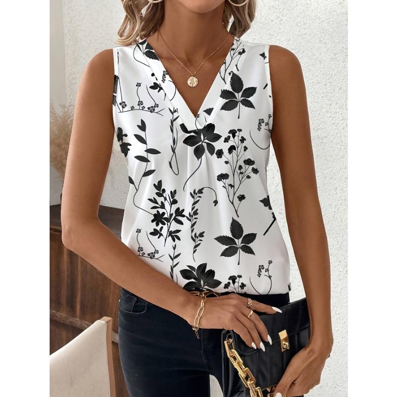 Elegancki top na ramiączkach bez rękawów w kwiatowy wzór