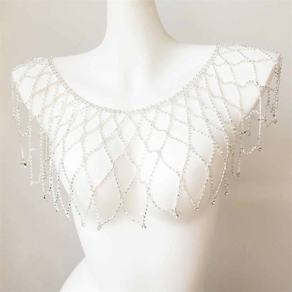 

Stylish And Sexy Hollow Mesh Rhinestone Shoulder Chain, Bridal Wedding Accessories, Banquet Ladies Wear Jewelry срібний