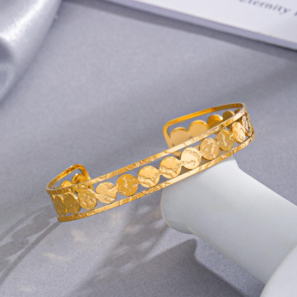 Three Layer C Shape Open Bracelet With 14K Gold Disc Accents Titanium Steel Bangle Fashion Ins Jewelry