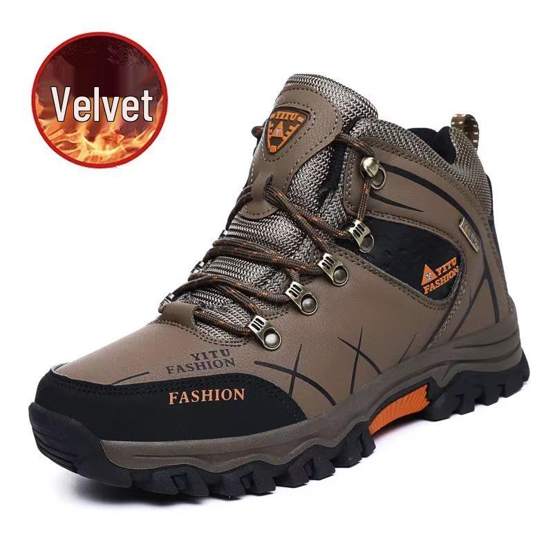 Men's Plus Velvet High-Top Hiking Shoes, Size 46-47 – Non-Slip, Wear-Resistant for Autumn/Winter Outdoor Adventures