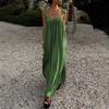 Women Summer Dress Sleeveless Spaghetti Strap Pleated Maxi Dress Beach Vacation Loose Flowy Sundress
