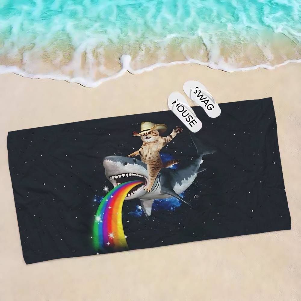 

Funny Rainbow Cat Microfiber Blanket Quick Drying Beach Towels Oversized Printing Super Absorbent Pool Towel Blanket W30*H60(CM)
