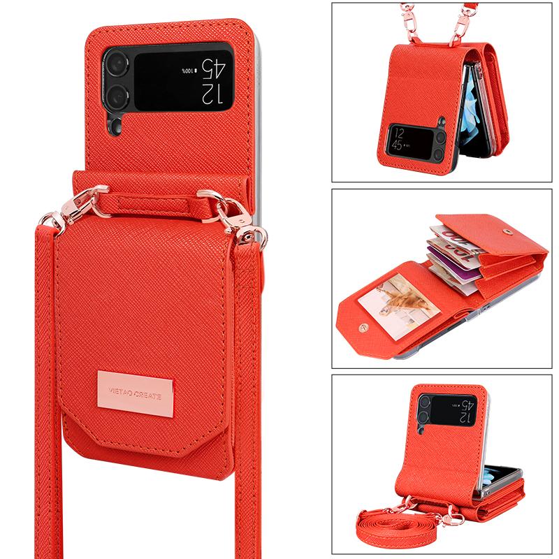 Crossbody Lanyard Leather Wallet Case for Samsung Galaxy Z Flip 4 Flip3 5G Funda Luxury Folio Purse Bag Card Holder Phone Cover