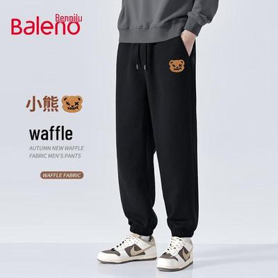 Baleno Men's Waffle Knit Bear Print Casual Joggers