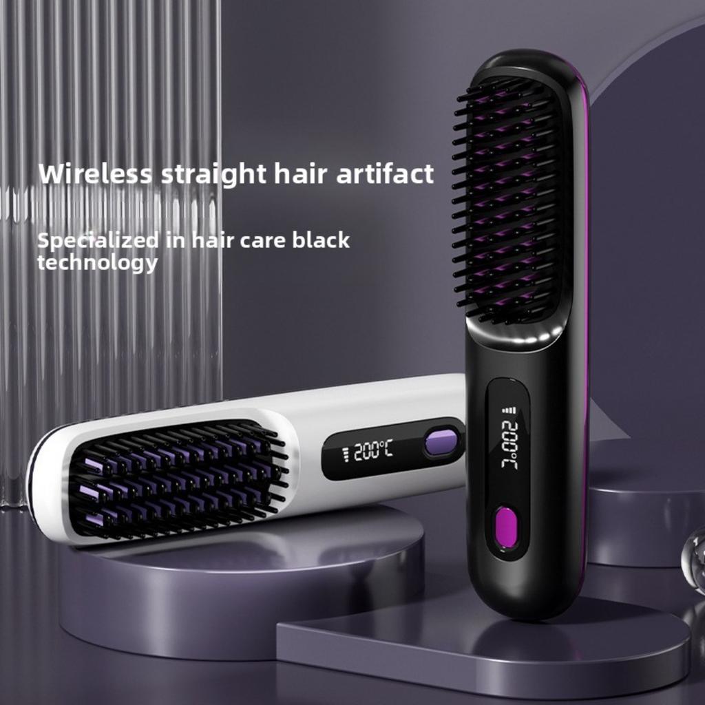 Wireless Hair Straightener Brush, 30W Ceramic, 3 Temperature Settings, LED Display, Professional Styling Tool for Family Travel, Ideal Gift